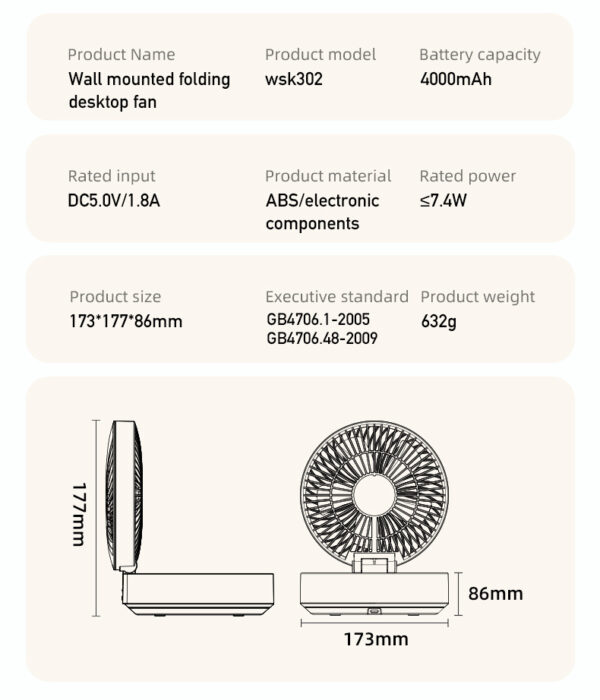 Foldable Wall/Desk Fan with night light - Image 19